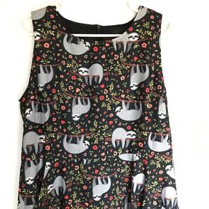 LA Soul Women's Novelty Sloth Print Dress, fit & flare, Sz L (hole in pocket)